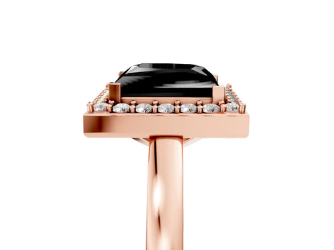 Rose gold Fancy Black Princess Cut Halo Diamond Ring with Solitaire Band and Prong Setting_5