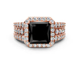 Rose gold Fancy Black Princess Cut Halo Diamond Ring with Split Shank and Four-Prong Setting