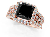Rose gold Fancy Black Princess Cut Halo Diamond Ring with Split Shank and Four-Prong Setting_1