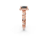 Rose gold Fancy Black Princess Cut Halo Diamond Solitaire with Filigree Band and Four-Prong Setting_14