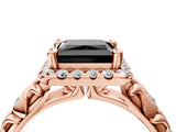 Rose gold Fancy Black Princess Cut Halo Diamond Solitaire with Filigree Band and Four-Prong Setting_16