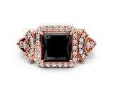 Rose gold Fancy Black Princess Cut Halo Diamond Split Shank Engagement Ring with Four-Prong Setting