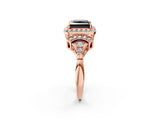 Rose gold Fancy Black Princess Cut Halo Diamond Split Shank Engagement Ring with Four-Prong Setting_2
