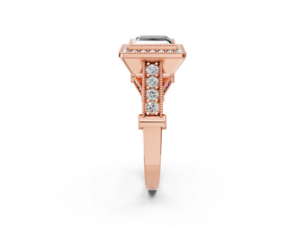 Rose Gold Princess Cut Vintage Bezel Halo Engagement Ring Setting for Black Center