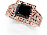 Rose gold Fancy Black Princess Cut Halo Diamond Split Shank Ring with Prong Setting_1