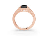 Rose gold Fancy Black Princess Cut Halo Diamond Split Shank Ring with Prong Setting_3