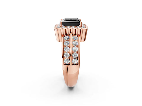Rose gold Fancy Black Princess Cut Halo Diamond Split Shank Ring with Scalloped Prong Setting_2
