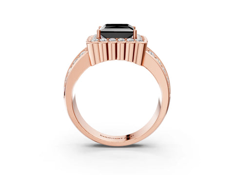 Rose gold Fancy Black Princess Cut Halo Diamond Split Shank Ring with Scalloped Prong Setting_3