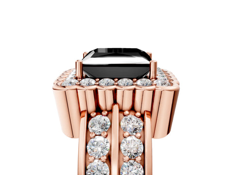 Rose gold Fancy Black Princess Cut Halo Diamond Split Shank Ring with Scalloped Prong Setting_5