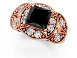 Rose gold Fancy Black Princess Cut Halo Milgrain Diamond Engagement Ring with Leaf Band and Four-Prong Setting_1