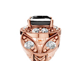 Rose gold Fancy Black Princess Cut Halo Milgrain Diamond Engagement Ring with Leaf Band and Four-Prong Setting_5