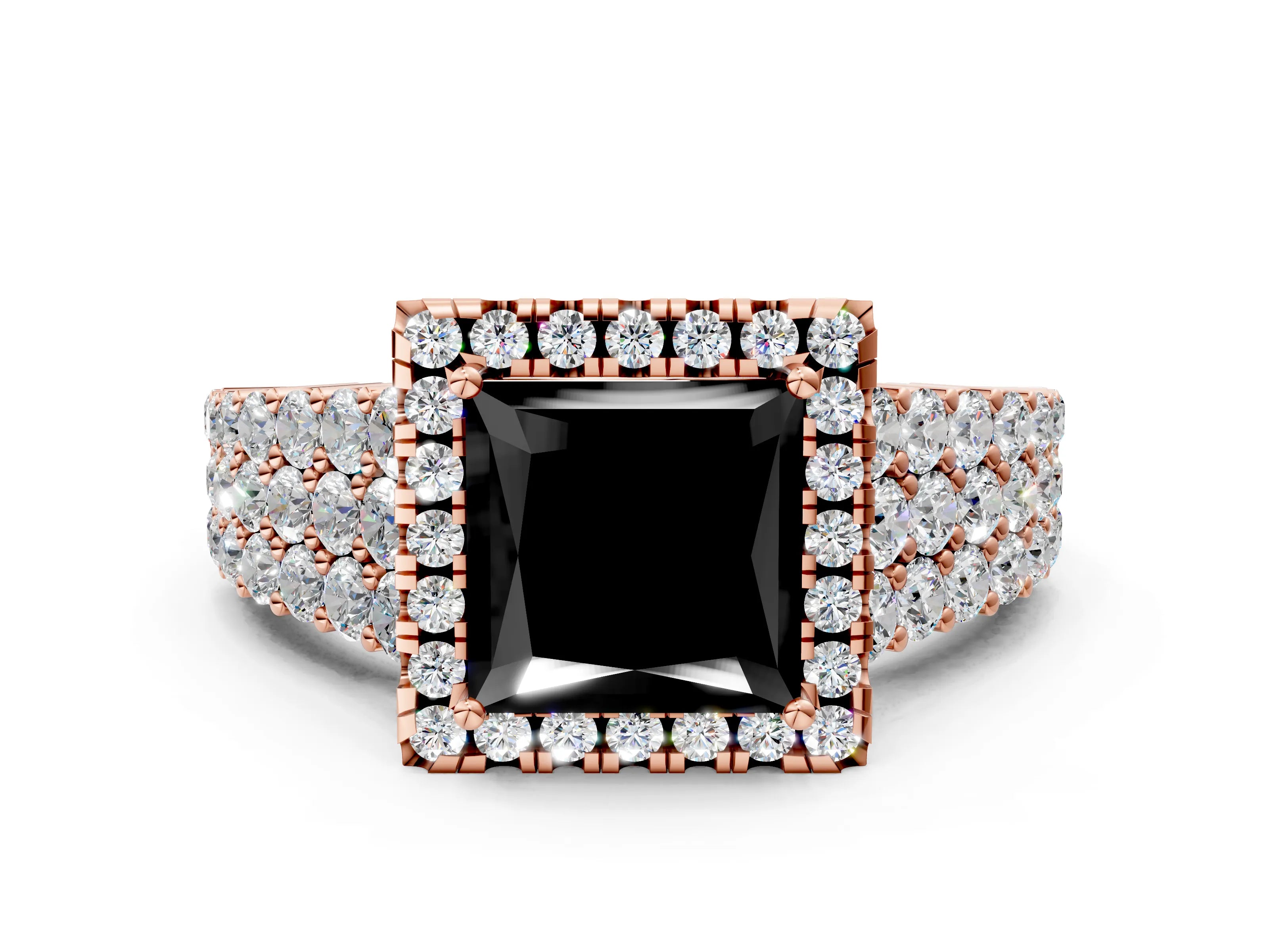 Rose gold Fancy Black Princess Cut Halo Pavé Diamond Engagement Ring with Split Shank and Four-Prong Setting_3
