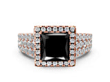 Rose gold Fancy Black Princess Cut Halo Pavé Diamond Engagement Ring with Split Shank and Four-Prong Setting_3