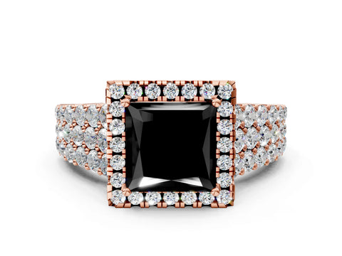 Rose gold Fancy Black Princess Cut Halo Pavé Diamond Engagement Ring with Split Shank and Four-Prong Setting_3