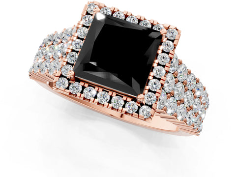 Rose gold Fancy Black Princess Cut Halo Pavé Diamond Engagement Ring with Split Shank and Four-Prong Setting_4
