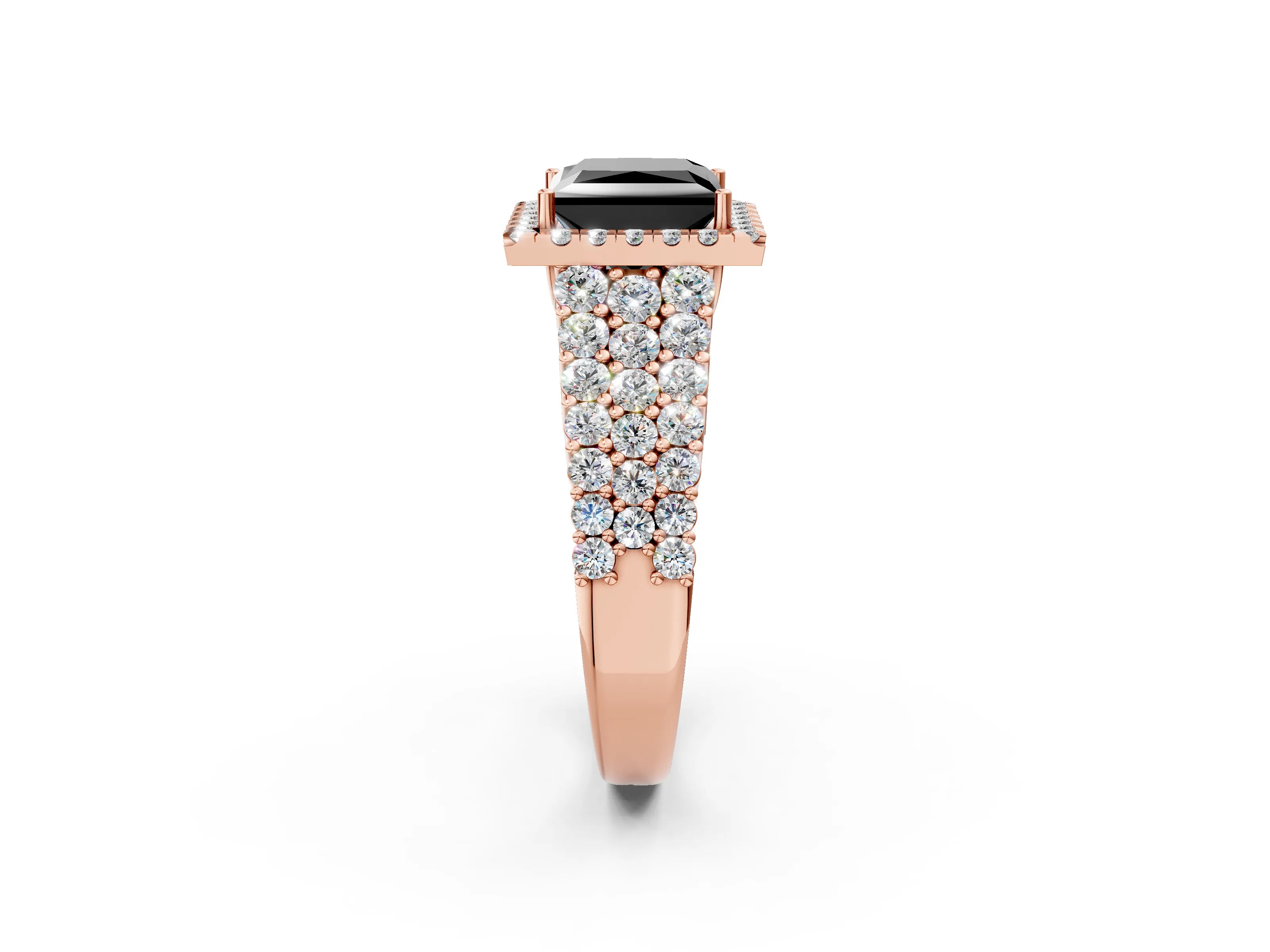 Rose gold Fancy Black Princess Cut Halo Pavé Diamond Engagement Ring with Split Shank and Four-Prong Setting_5