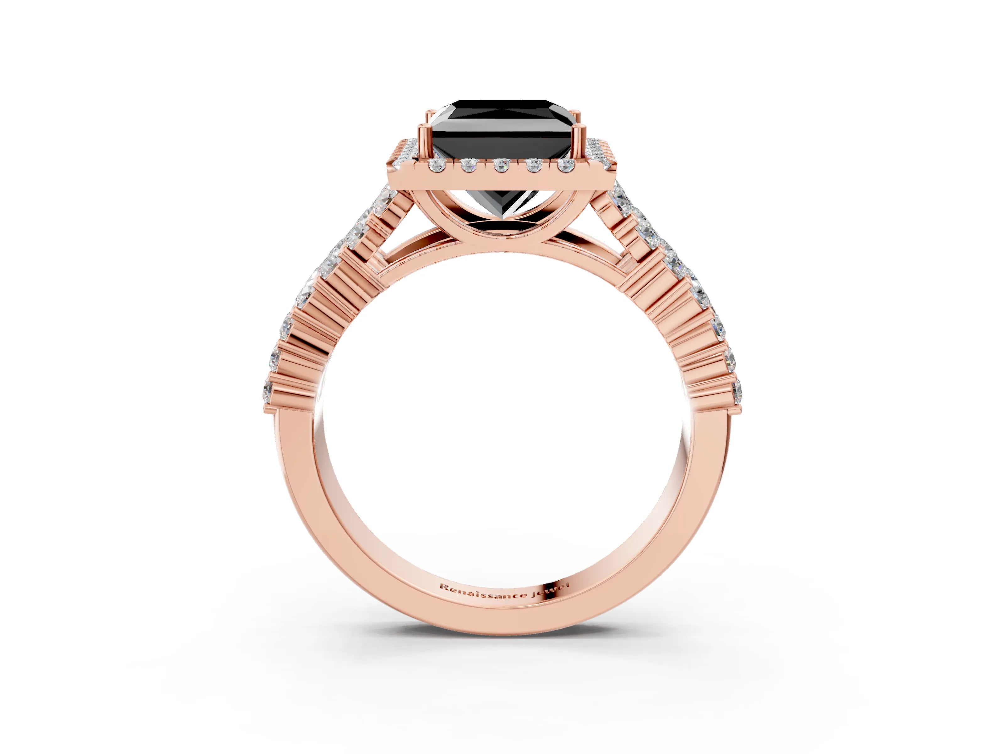 Rose gold Fancy Black Princess Cut Halo Pavé Diamond Engagement Ring with Split Shank and Four-Prong Setting_6