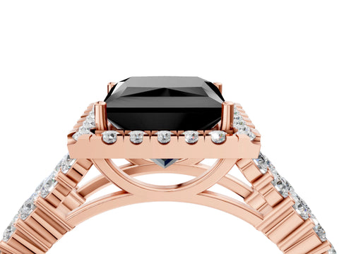 Rose gold Fancy Black Princess Cut Halo Pavé Diamond Engagement Ring with Split Shank and Four-Prong Setting_7