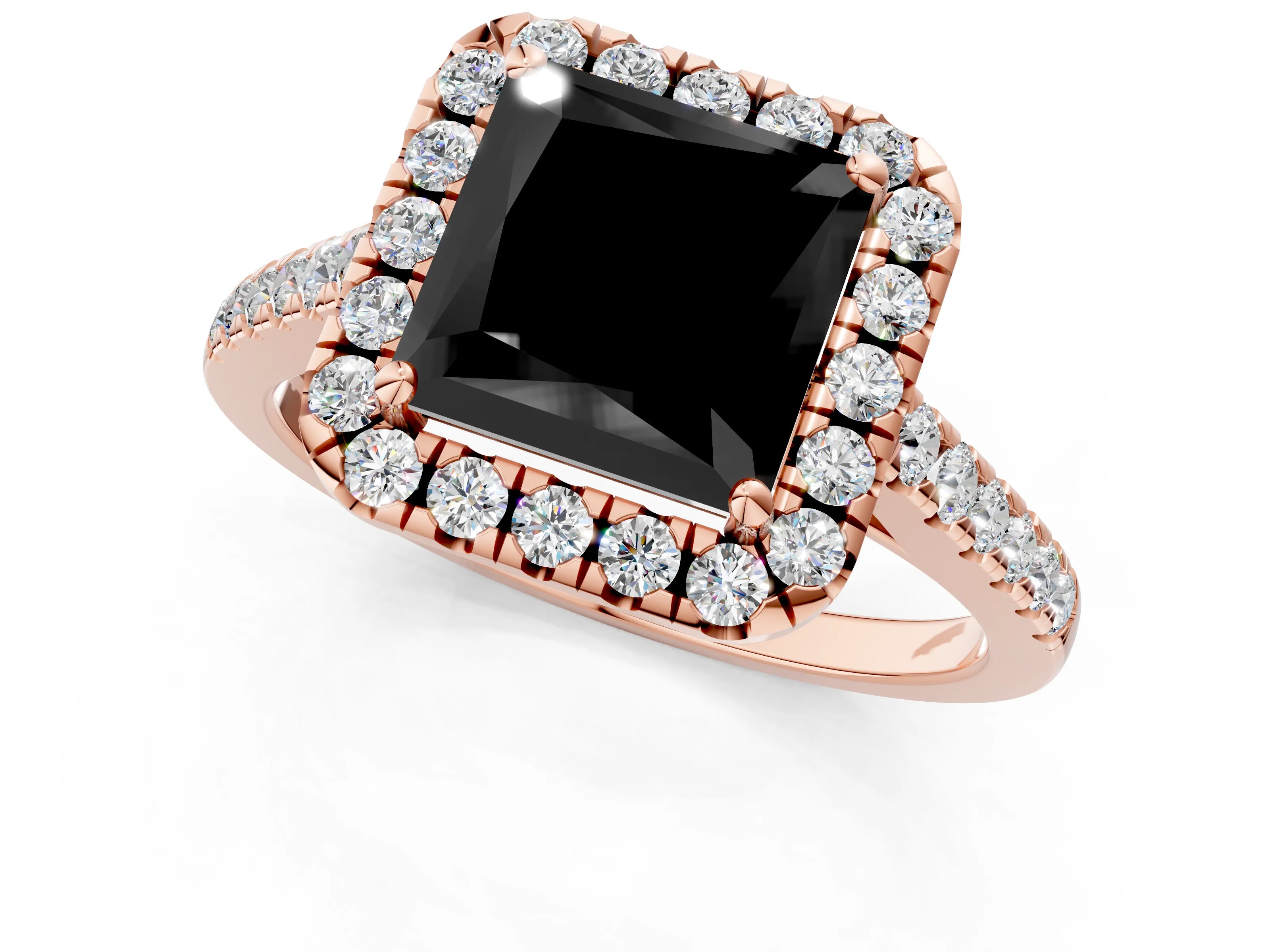 Rose gold Fancy Black Princess Cut Halo Pave Diamond Engagement Ring with Four-Prong Setting_1