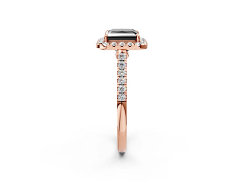 Rose gold Fancy Black Princess Cut Halo Pave Diamond Engagement Ring with Four-Prong Setting_2