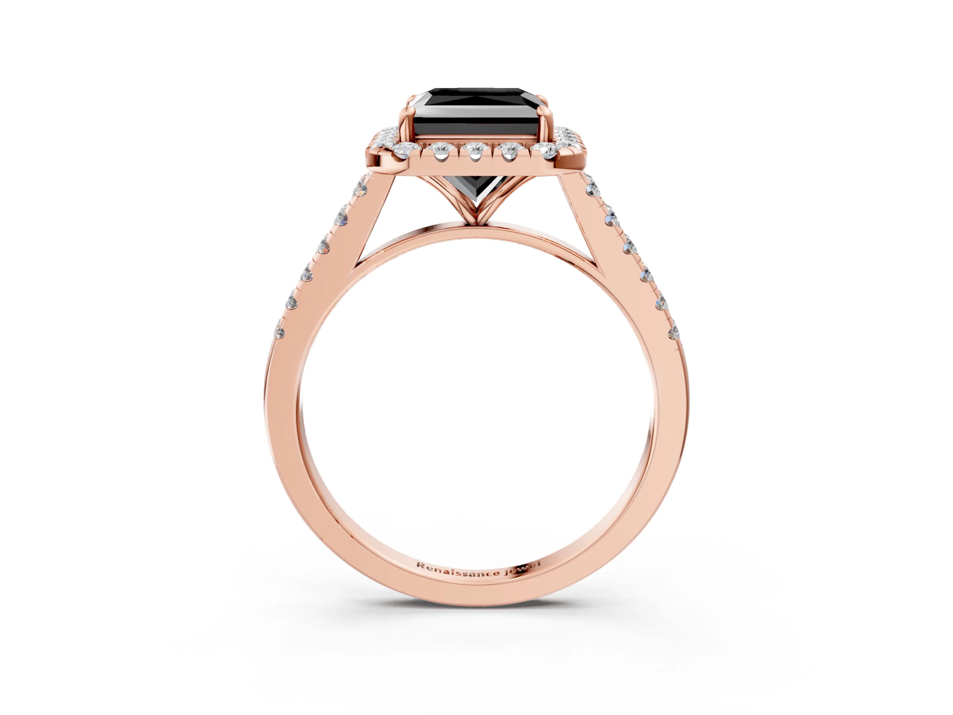 Rose gold Fancy Black Princess Cut Halo Pave Diamond Engagement Ring with Four-Prong Setting_3