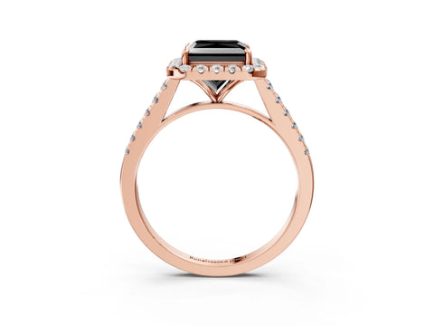 Rose gold Fancy Black Princess Cut Halo Pave Diamond Engagement Ring with Four-Prong Setting_3