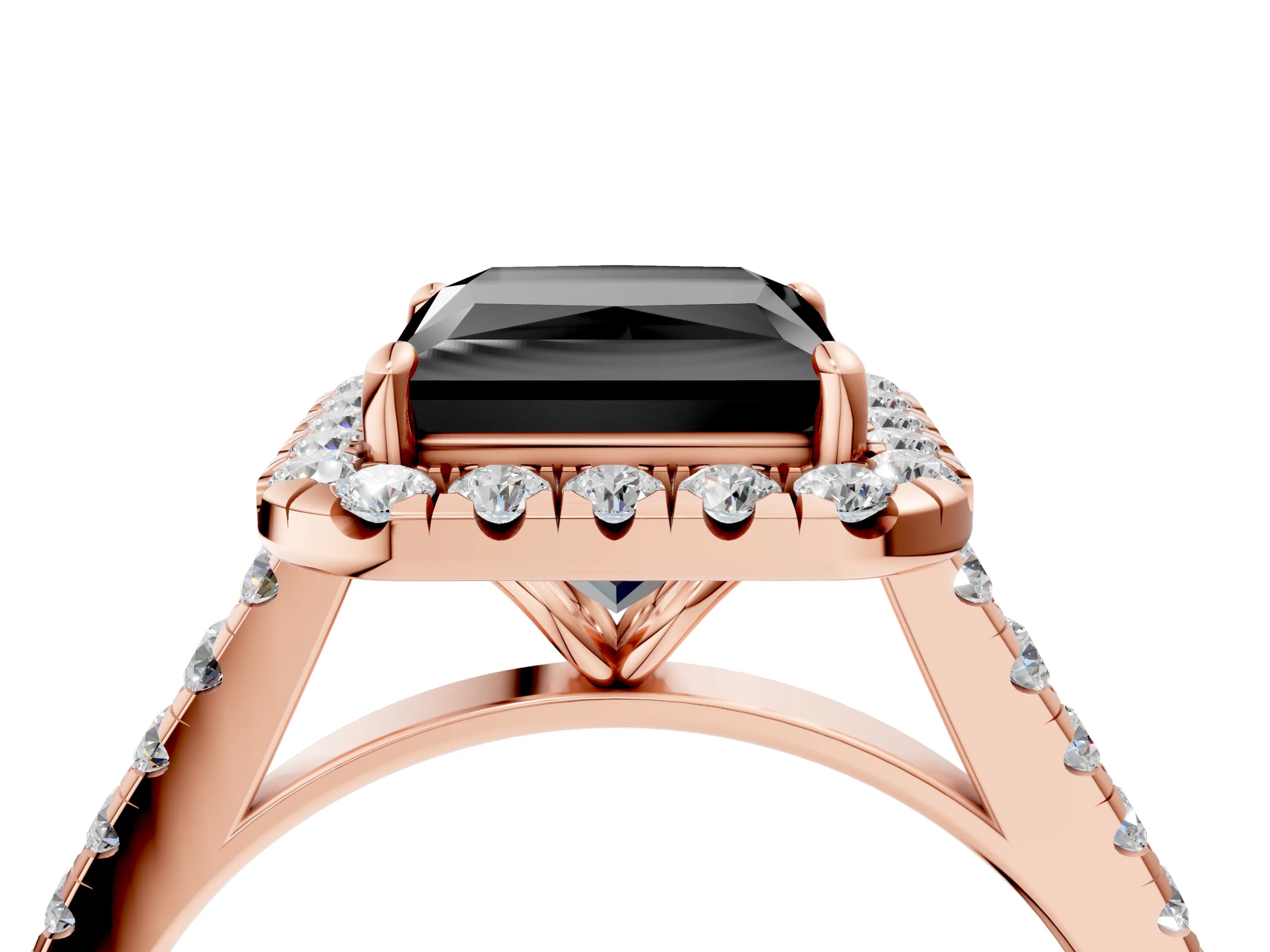 Rose gold Fancy Black Princess Cut Halo Pave Diamond Engagement Ring with Four-Prong Setting_4