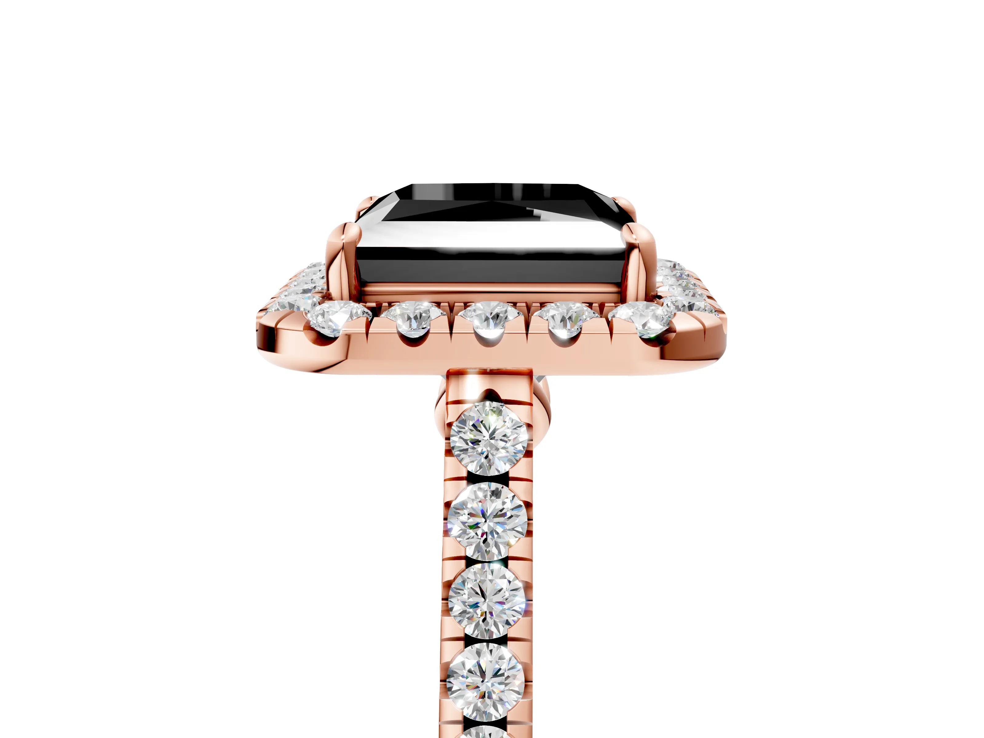 Rose gold Fancy Black Princess Cut Halo Pave Diamond Engagement Ring with Four-Prong Setting_5
