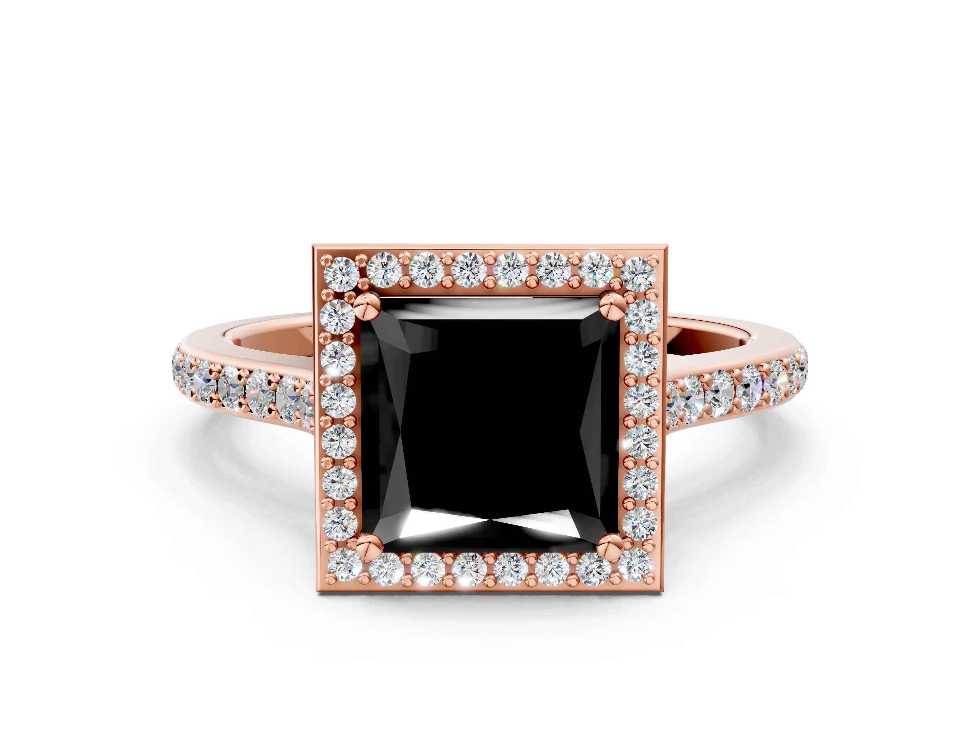 Rose gold Fancy Black Princess Cut Halo Round Diamond Pavé Band with Four-Prong Setting_3