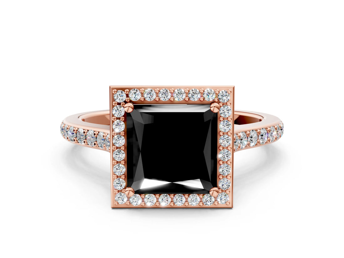 Rose gold Fancy Black Princess Cut Halo Round Diamond Pavé Band with Four-Prong Setting_3