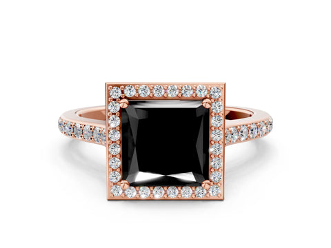 Rose gold Fancy Black Princess Cut Halo Round Diamond Pavé Band with Four-Prong Setting_3