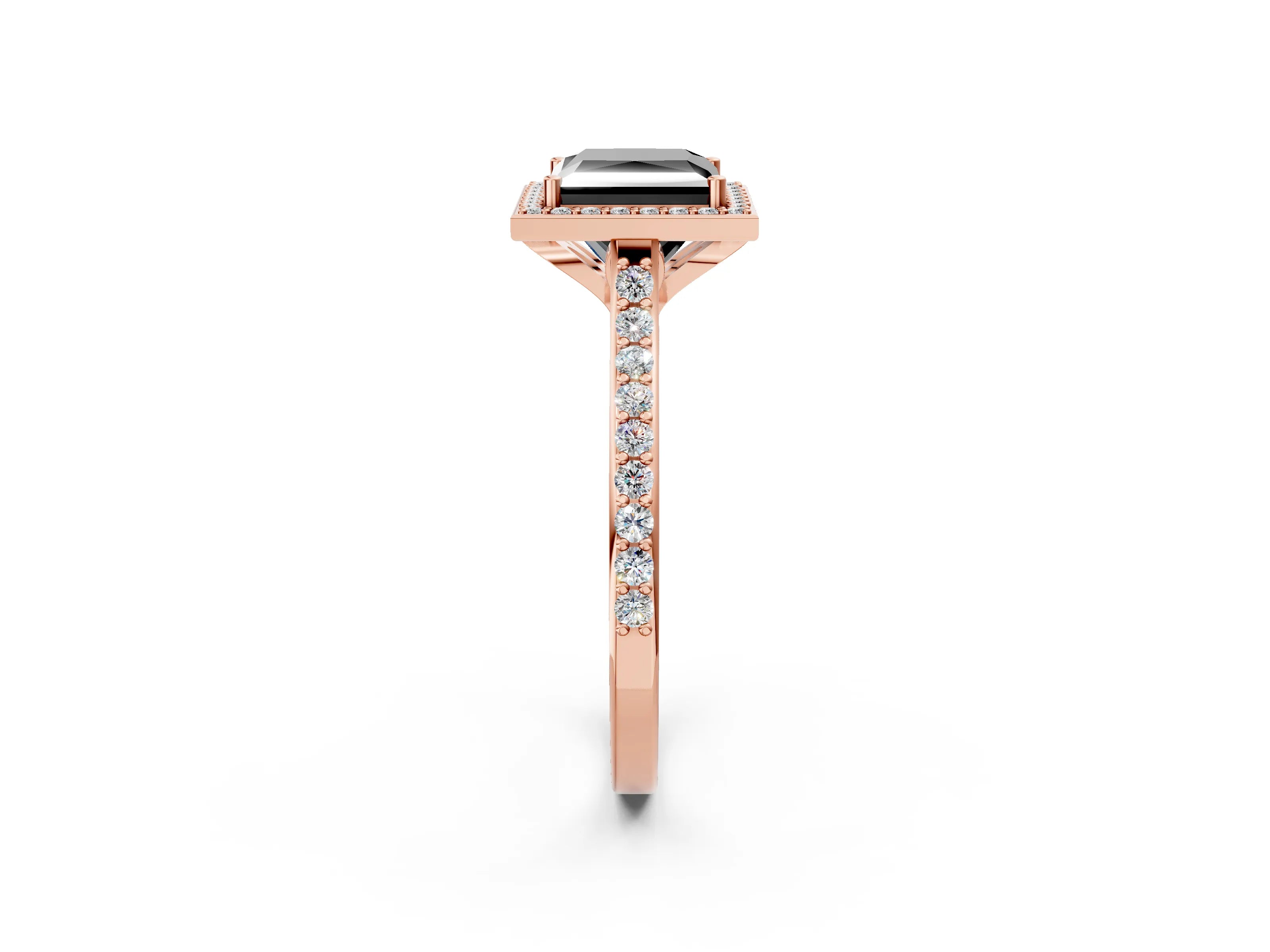 Rose gold Fancy Black Princess Cut Halo Round Diamond Pavé Band with Four-Prong Setting_5