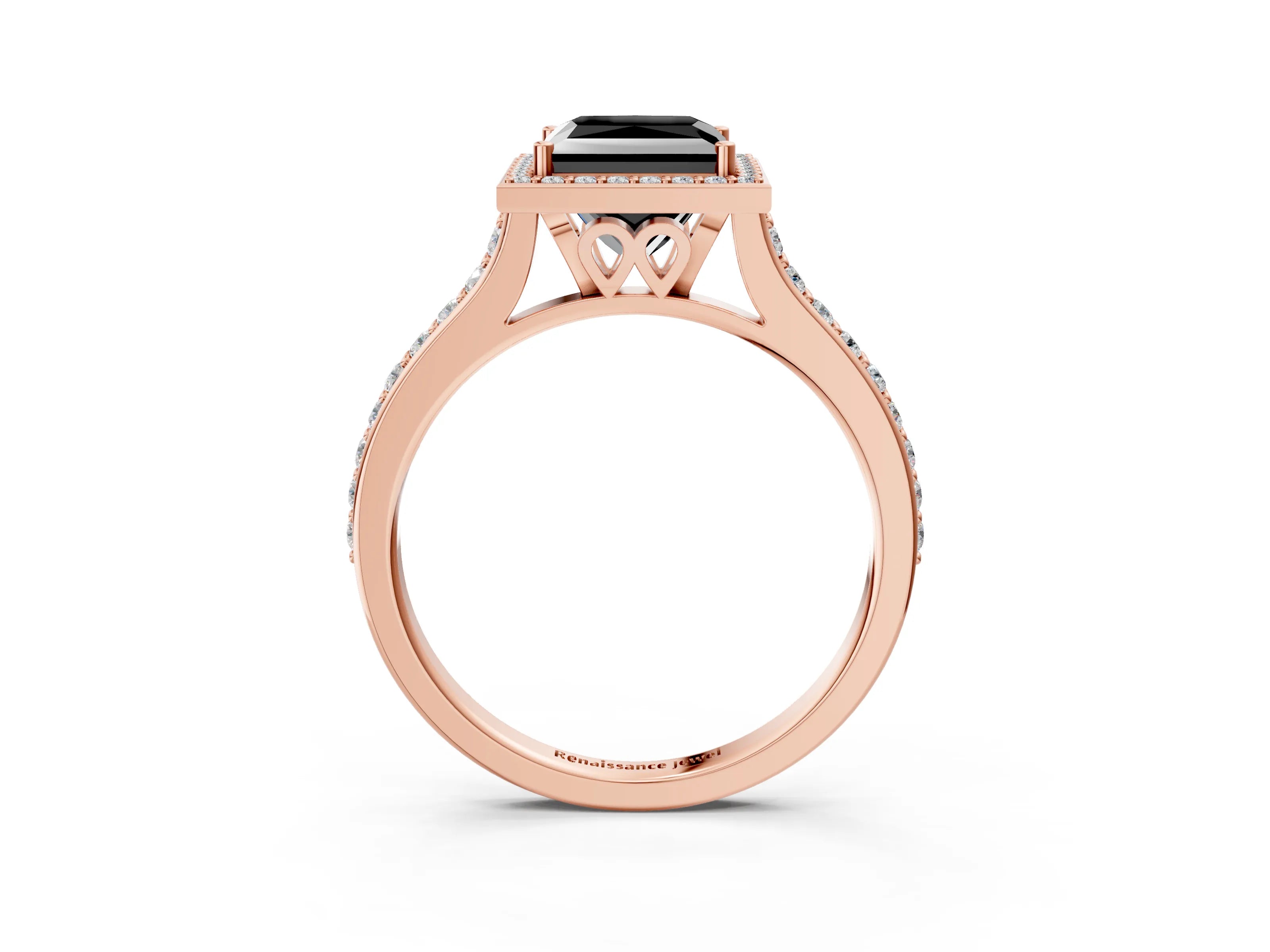 Rose gold Fancy Black Princess Cut Halo Round Diamond Pavé Band with Four-Prong Setting_6