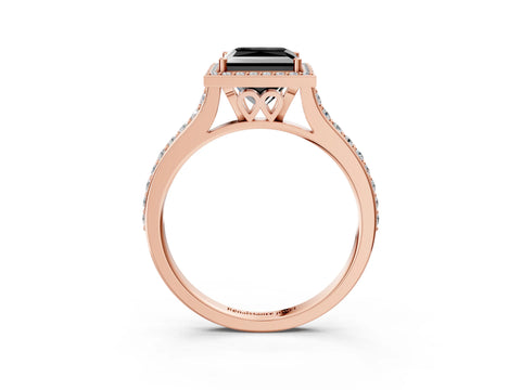 Rose gold Fancy Black Princess Cut Halo Round Diamond Pavé Band with Four-Prong Setting_6