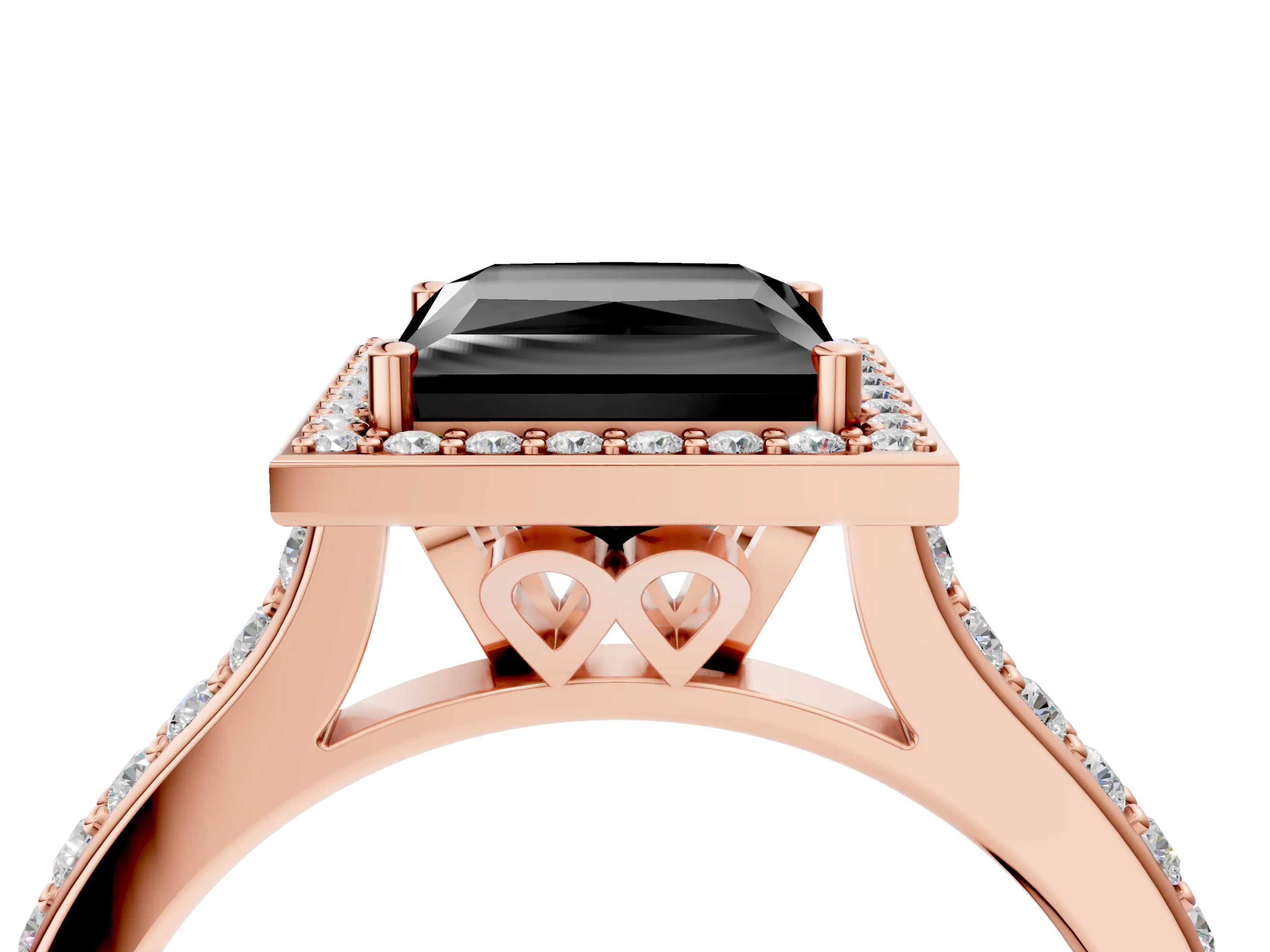 Rose gold Fancy Black Princess Cut Halo Round Diamond Pavé Band with Four-Prong Setting_7
