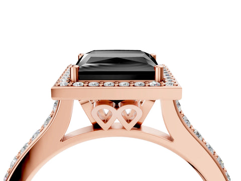 Rose gold Fancy Black Princess Cut Halo Round Diamond Pavé Band with Four-Prong Setting_7