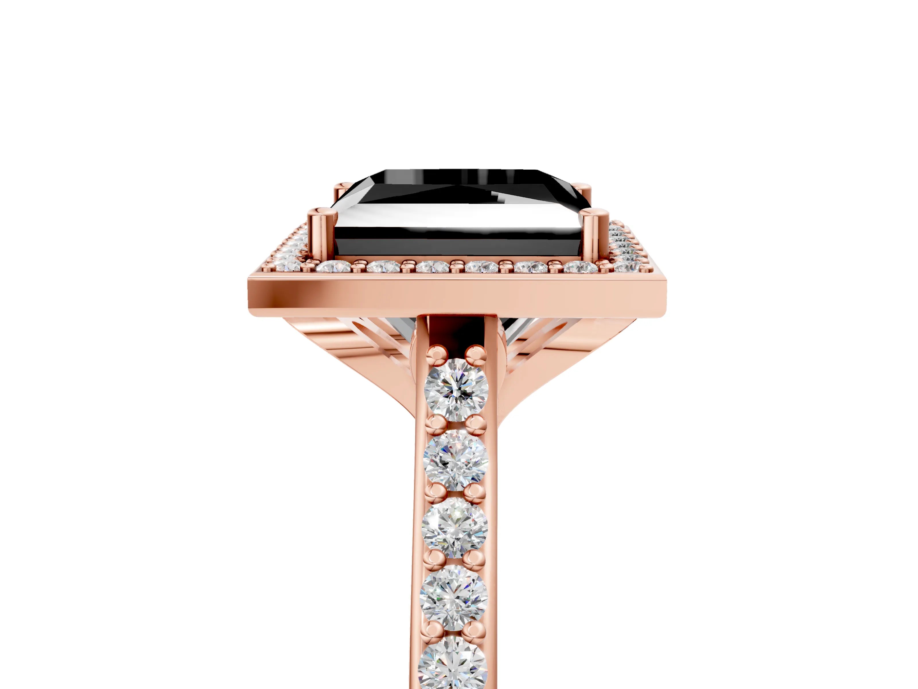 Rose gold Fancy Black Princess Cut Halo Round Diamond Pavé Band with Four-Prong Setting_8