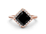 Rose gold Fancy Black Princess Cut Halo Round Diamond Solitaire Engagement Ring with Pave Band and Four-Prong Setting_12