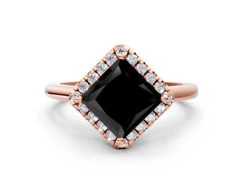 Rose gold Fancy Black Princess Cut Halo Round Diamond Solitaire Engagement Ring with Pave Band and Four-Prong Setting_12