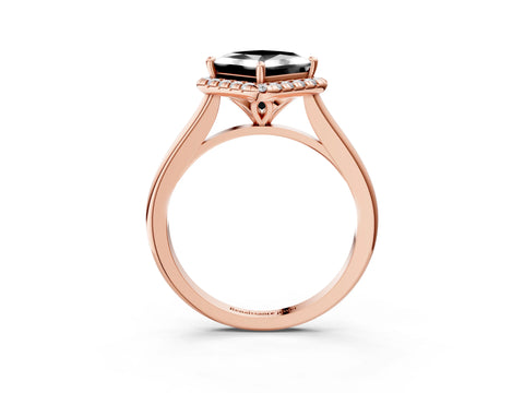 Rose gold Fancy Black Princess Cut Halo Round Diamond Solitaire Engagement Ring with Pave Band and Four-Prong Setting_15