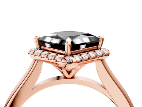 Rose gold Fancy Black Princess Cut Halo Round Diamond Solitaire Engagement Ring with Pave Band and Four-Prong Setting_16