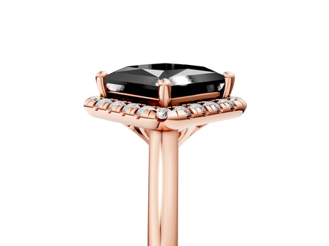 Rose gold Fancy Black Princess Cut Halo Round Diamond Solitaire Engagement Ring with Pave Band and Four-Prong Setting_17