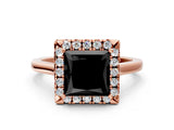 Rose gold Fancy Black Princess Cut Halo Round Diamond Solitaire Ring with Pavé Band and Four-Prong Setting_12
