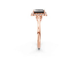 Rose gold Fancy Black Princess Cut Halo Round Diamond Solitaire Ring with Pavé Band and Four-Prong Setting_14
