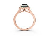 Rose gold Fancy Black Princess Cut Halo Round Diamond Solitaire Ring with Pavé Band and Four-Prong Setting_15