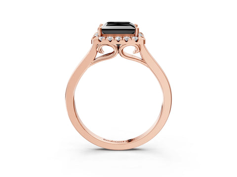 Rose gold Fancy Black Princess Cut Halo Round Diamond Solitaire Ring with Pavé Band and Four-Prong Setting_15