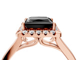 Rose gold Fancy Black Princess Cut Halo Round Diamond Solitaire Ring with Pavé Band and Four-Prong Setting_16