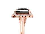 Rose gold Fancy Black Princess Cut Halo Round Diamond Solitaire Ring with Pavé Band and Four-Prong Setting_17