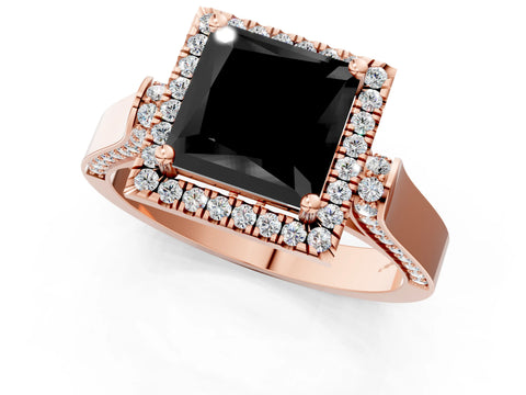 Rose gold Fancy Black Princess Cut Halo Round Diamond Twist Band with Four-Prong Setting_1