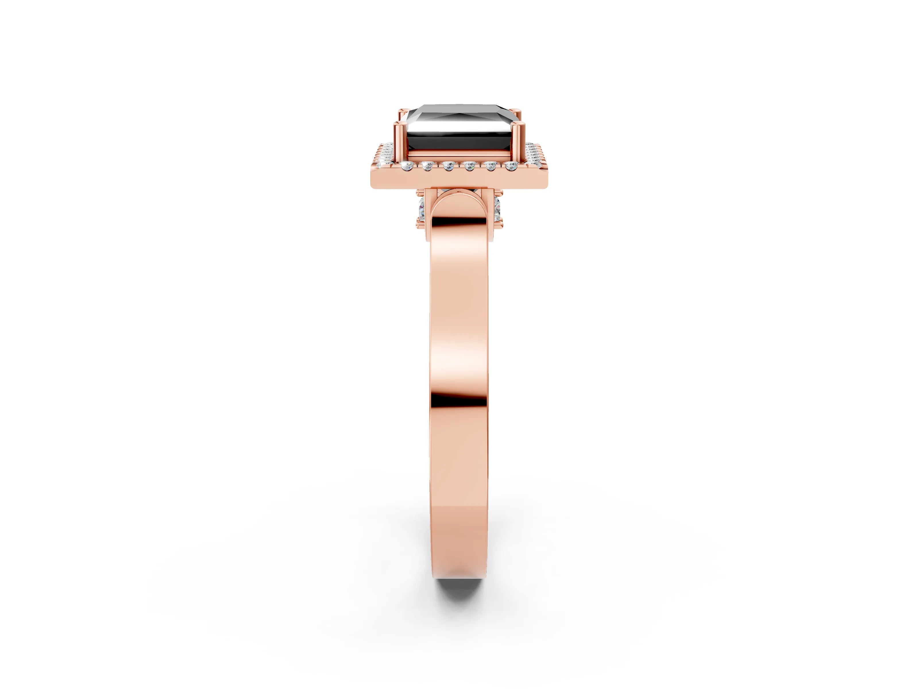 Rose gold Fancy Black Princess Cut Halo Round Diamond Twist Band with Four-Prong Setting_2